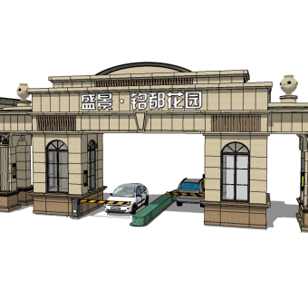 欧式入口大门skb模型分享，入口大门sketchup模型下载