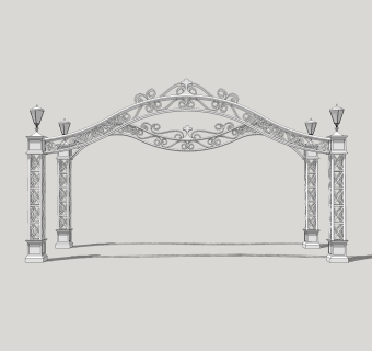现代婚礼铁质花纹拱门草图大师模型，婚礼su模型下载