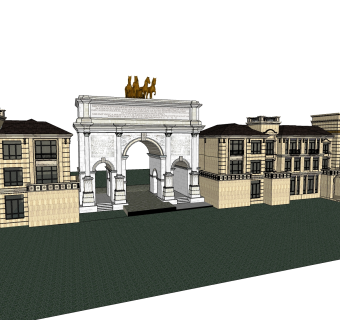 城市欧式别墅小区外观草图大师模型，SU模型免费下载