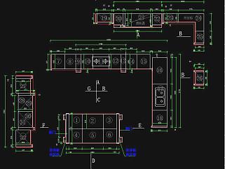 原创实木橱柜图库全套施工图，实木橱柜CAD平面图下载