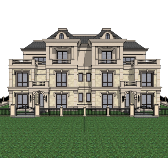 欧式连排别墅草图大师模型，别墅sketchup模型免费下载