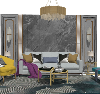 现代布艺沙发草图大师模型，沙发su模型下载