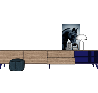 现代简约电视柜摆件组合草图大师模型，电视柜sketchup模型
