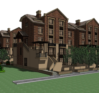 欧式连排别墅草图大师模型下载，别墅外观sketchup模型分享
