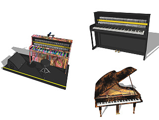6<em>现代钢琴</em>组合草图大师模型，钢琴sketchup模型下载