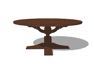 现代实木圆形餐桌su模型，圆桌草图大师模型下载