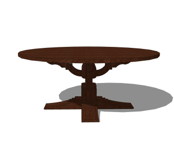 现代实木圆形餐桌su模型，圆桌草图大师模型下载