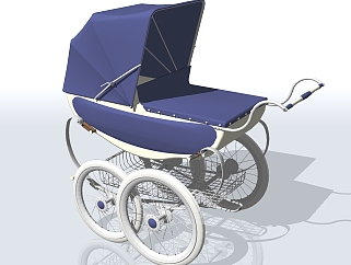 现代婴儿手推车模型，婴儿车su模型下载