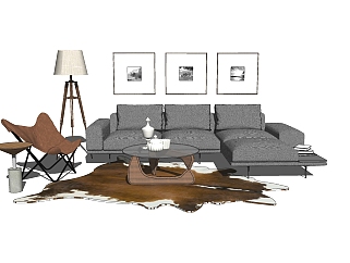 现代<em>北欧</em>沙发桌椅组合草图大师模型，沙发su模型下载