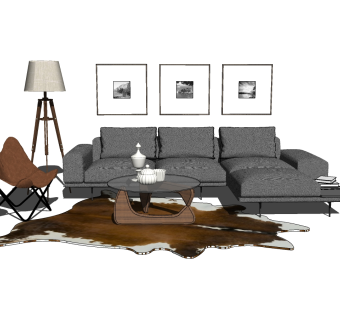 现代北欧沙发桌椅组合草图大师模型，沙发su模型下载