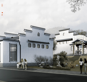 新徽派园林酒店CAD施工图，酒店CAD建筑图纸下载