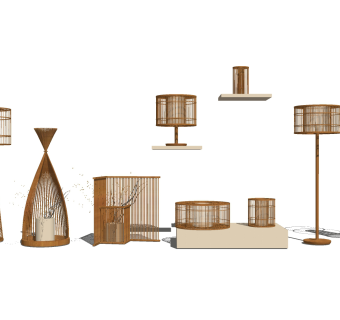 中式落地灯灯具组合草图大师模型，落地灯灯具组合 sketchup模型下载