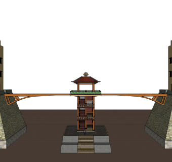 中式桥草图大师模型下载、中式桥su模型下载