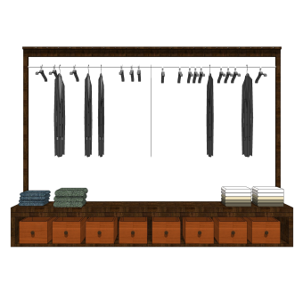 现代实木落地衣架草图大师模型,服装店衣架su模型下载