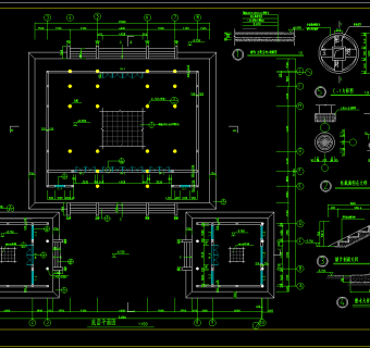 财神殿全cad套施工图，财神庙cad建筑施工图下载