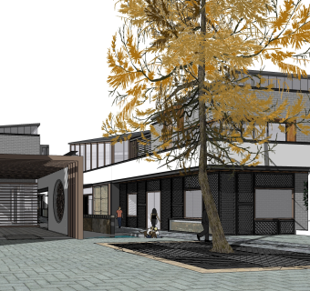 新中式沿街商业建筑草图大师模型，商业综合体sketchup模型免费下载