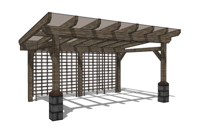 现代复古实木廊架草图大师模型，廊架sketchup模型下载