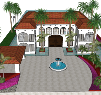 现代简约滨水别墅su模型，别墅skb文件下载