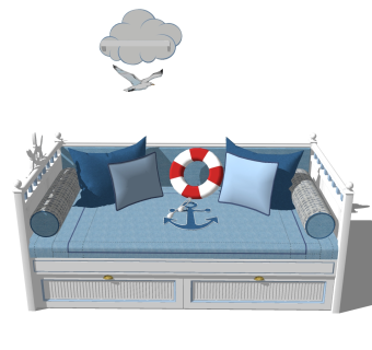 地中海风格多人沙发SU模型，多人沙发SKP模型下载