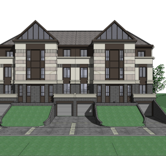 欧式联排别墅SU模型，联排别墅SKP模型下载