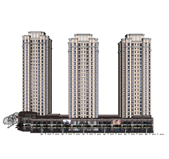 欧式高层公寓楼草图大师模型，公寓楼su模型下载
