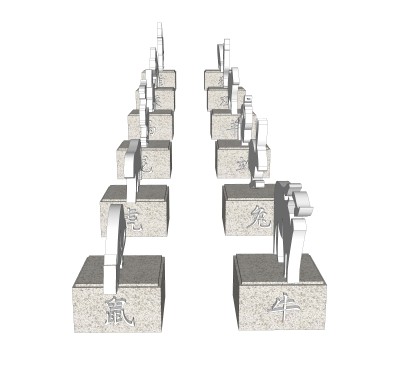 中式生肖雕塑草图大师模型，雕塑sketchup模型下载