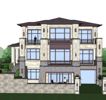 欧式别墅外观草图大师模型，SU模型免费下载