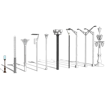 欧式户外景观灯组合草图大师模型，景观灯sketchup模型下载