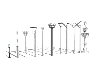 欧式户外景观灯组合草图大师模型，景观灯sketchup模型下载