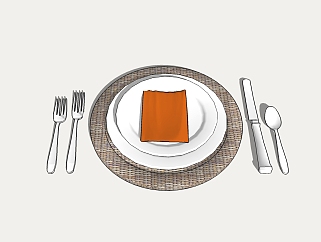 现代简约餐具组合草图大师模型，餐具sketchup模型下载