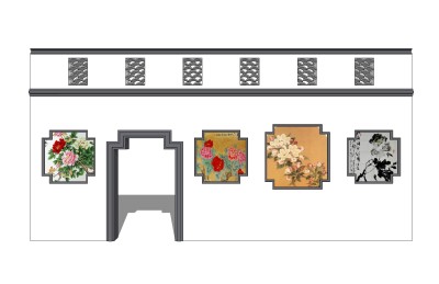 中式文化景观墙草图大师模型，文化景观墙sketchup模型免费下载