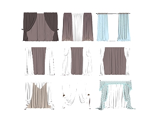 现代布艺窗帘组合草图大师模型，布艺窗帘组合sketchup模型下载