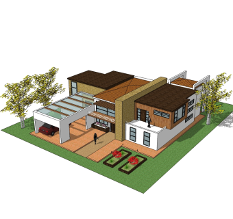 现代风格别墅草图大师模型，别墅SU模型下载