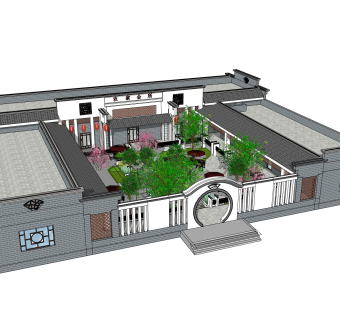 中式古建筑院落草图大师模型，古建民俗sketchup模型免费下载