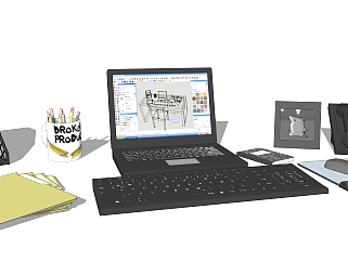 现代笔记本电脑草图大师模型，笔记本电脑sketchup模型下载