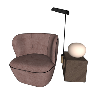 单人沙发落地灯边几sketchup模型下载