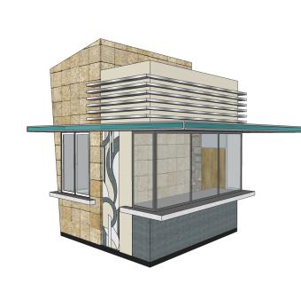 现代岗亭SU模型，岗亭SKB文件下载