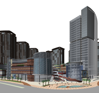 现代商业广场草图大师模型，商业综合体sketchup模型免费下载