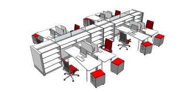 现代办公桌草图大师模型，办公桌sketchup模型下载