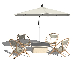 现代沙滩<em>太阳</em>伞户外桌椅组合草图大师模型，桌椅组合...