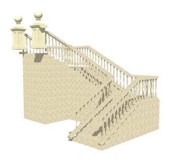 欧式大理石三跑楼梯草图大师模型，大理石三跑楼梯sketchup模型免费下载