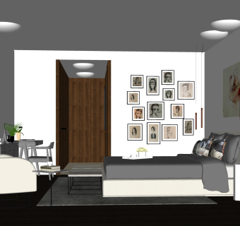小户型简约客厅免费su模型草图大师文件下载