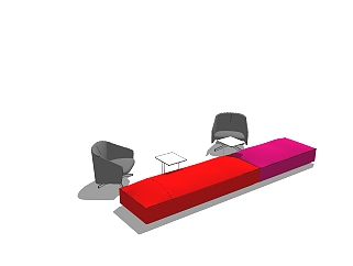 现代红色办公沙发草图大师模型，办公沙发skp模型下载