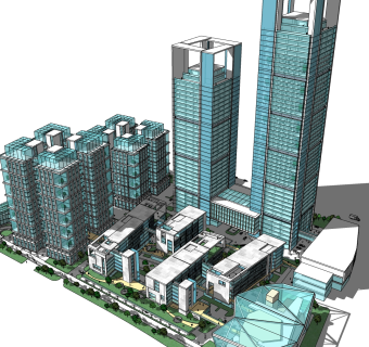 现代高层办公楼草图大师模型，高层办公楼sketchup模型免费下载
