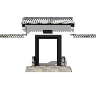 中式院门院墙草图大师模型，院门院墙sketchup模型免费下载