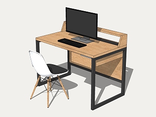 现代<em>书桌椅</em>组合su模型，现代书桌sketchup模型下载