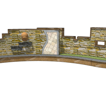 中式景观墙sketchup模型下载，景观墙草图大师模型