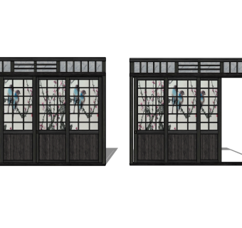 日式滑动门SU模型下载，推拉门草图大师模型