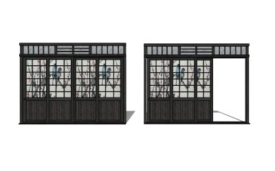 日式滑动门SU模型下载，推拉门草图大师模型