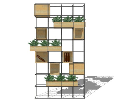 现代绿植墙花架sketchup模型下载，绿植墙草图大师模型